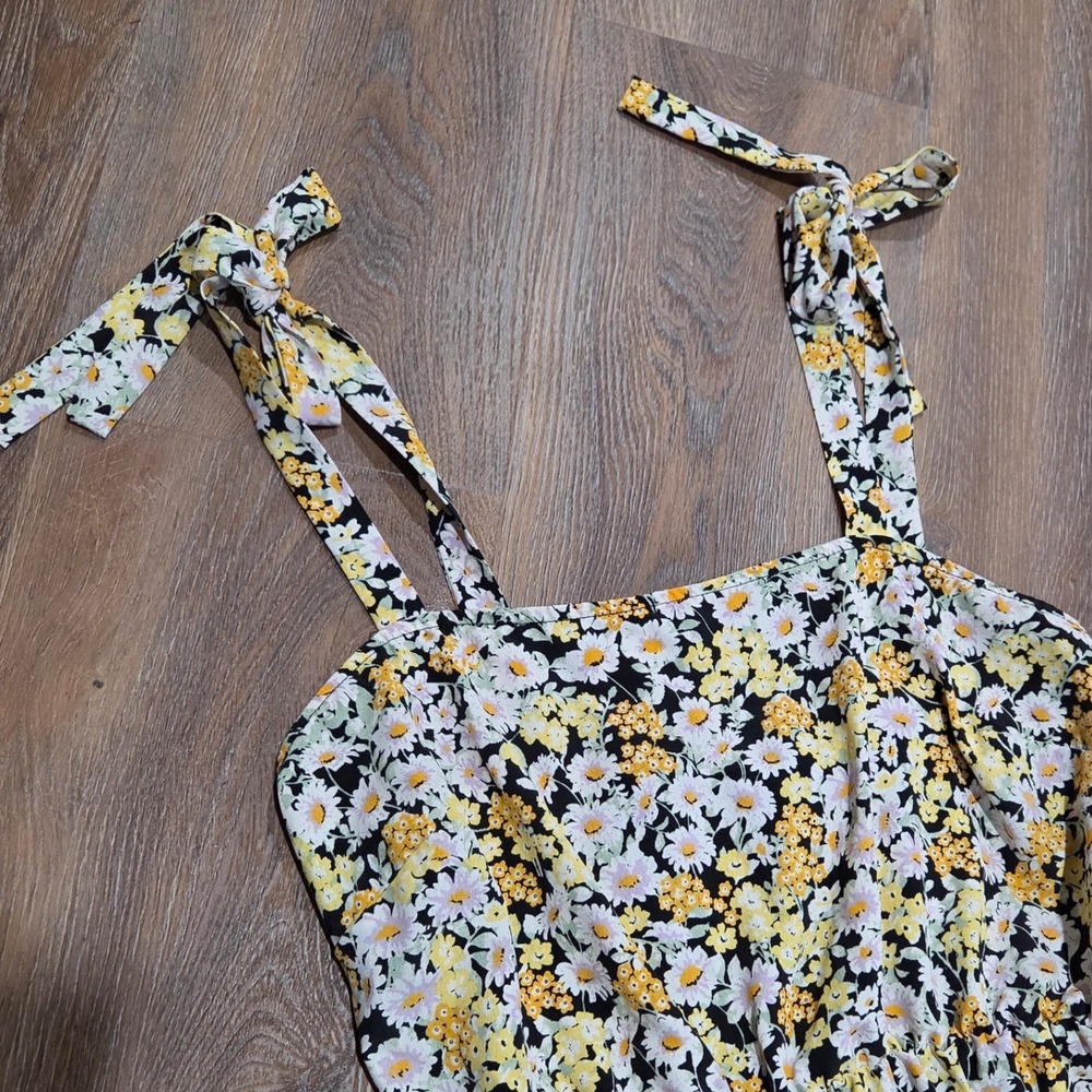 Social Standard by Sanctuary Floral Midi Dress Yellow Daisy Tie Strap Large - Picture 3 of 7